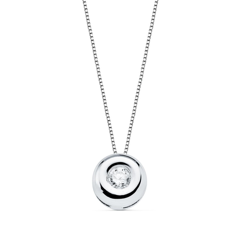 18K GARGANTILLA ORO BLANCO CHATON 7MM DIAMANTE LABORATORIO 3,40MM 0,150 QTS. G-VS2 CADENA 42CM
