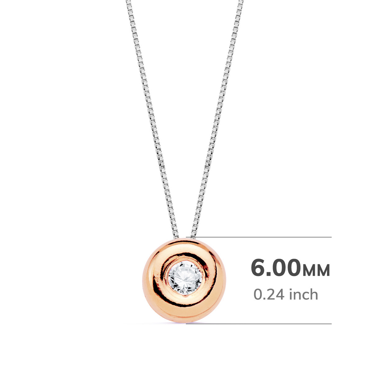 18K GARGANTILLA ORO ROSA CHATON 6MM DIAMANTE LABORATORIO 2,20MM 0,050 QTS. G-VS2 CADENA 42CM