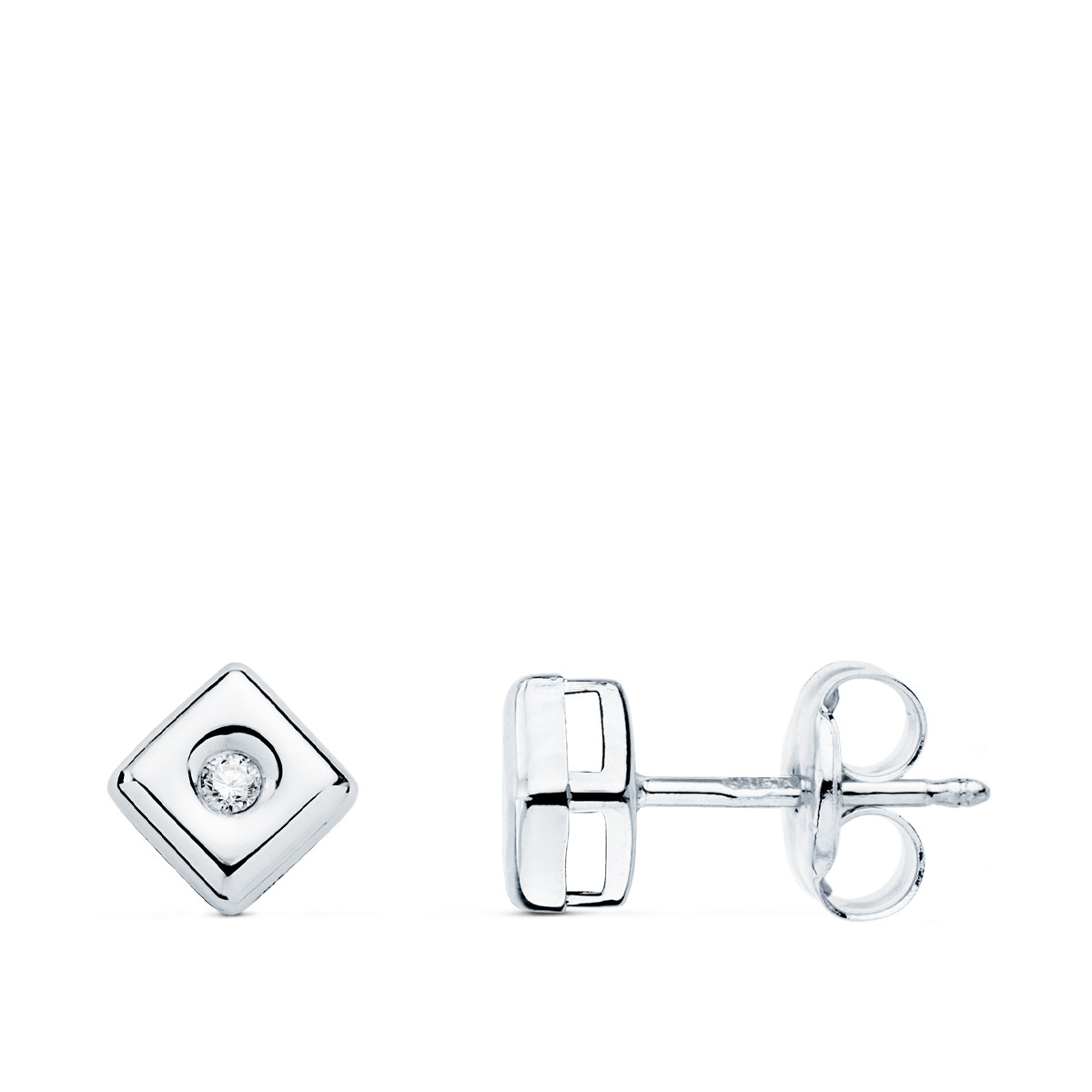 18K PENDIENTES CHATON ORO BLANCO CUADRADO DIAMANTES LABORATORIO  0,030 QTS. G-VS2 CIERRE PRESION 5 MM