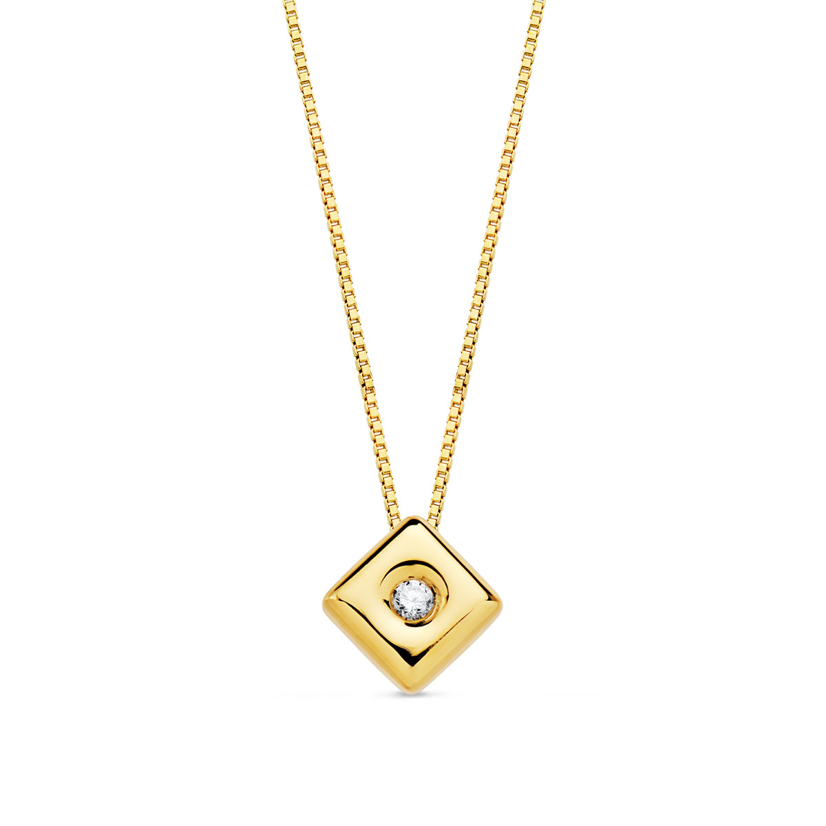 18K GARGANTILLA ORO AMARILLO CHATON ROMBO 4,5 MM DIAMANTE LABORATORIO 0,015 QTS. G-VS2 CADENA 42CM