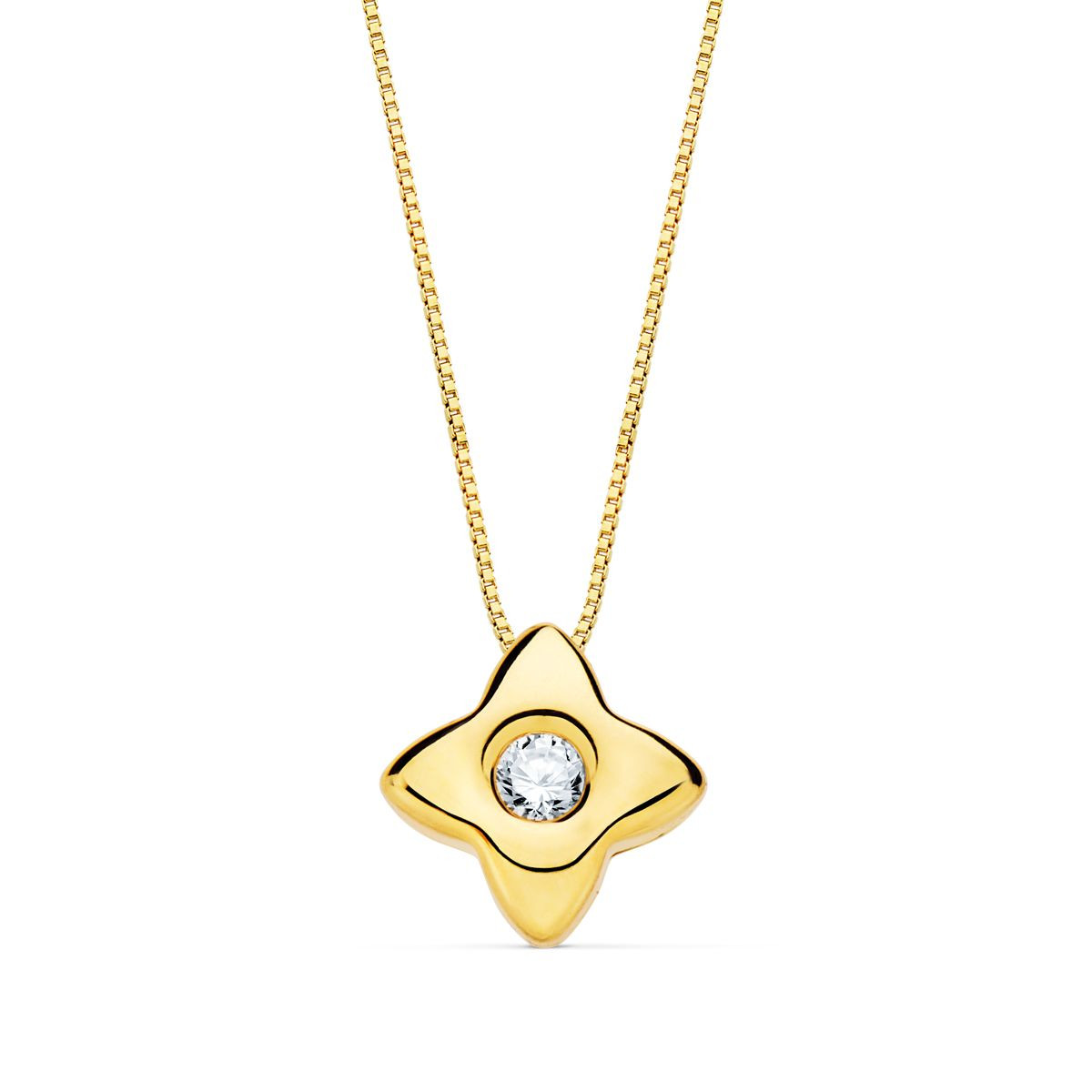 18K GARGANTILLA ORO AMARILLO ESTRELLA 6X6MM DIAMANTE LABORATORIO 0,050 QT. G-VS2. CADENA 42CM