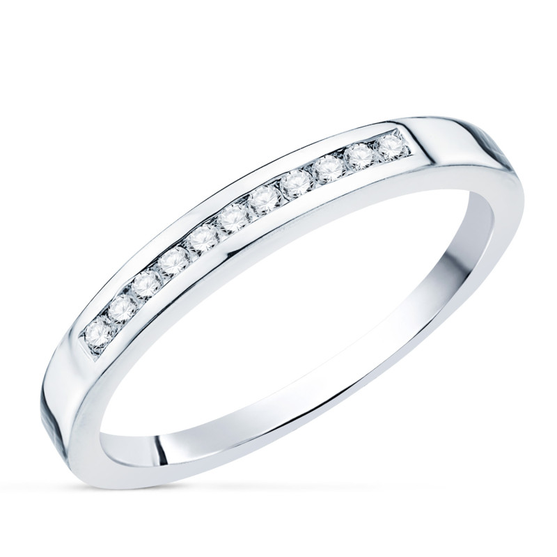 18K ALIANZA O ANILLO  ORO BLANCO 11 DIAMANTES DE LABORATORIO 0,150 QTS. VS2-G   ANCHO 2,7 MM 2,3 MM