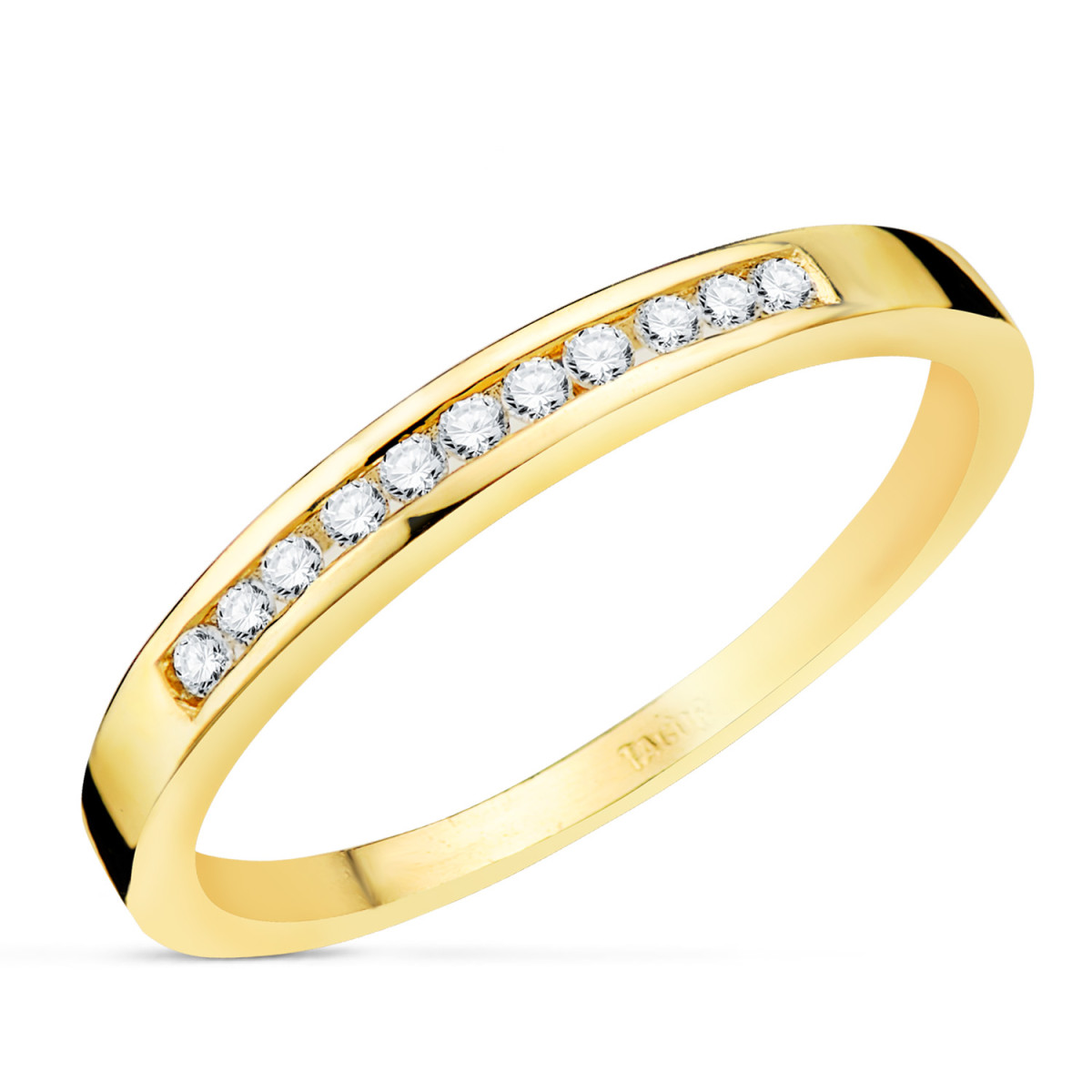 18K ALIANZA O ANILLO ORO AMARILLO 11 DIAMANTES DE LABORATORIO  0,150 QTS. VS2-G ANCHO 2,7 MM GROSOR 2,3 MM