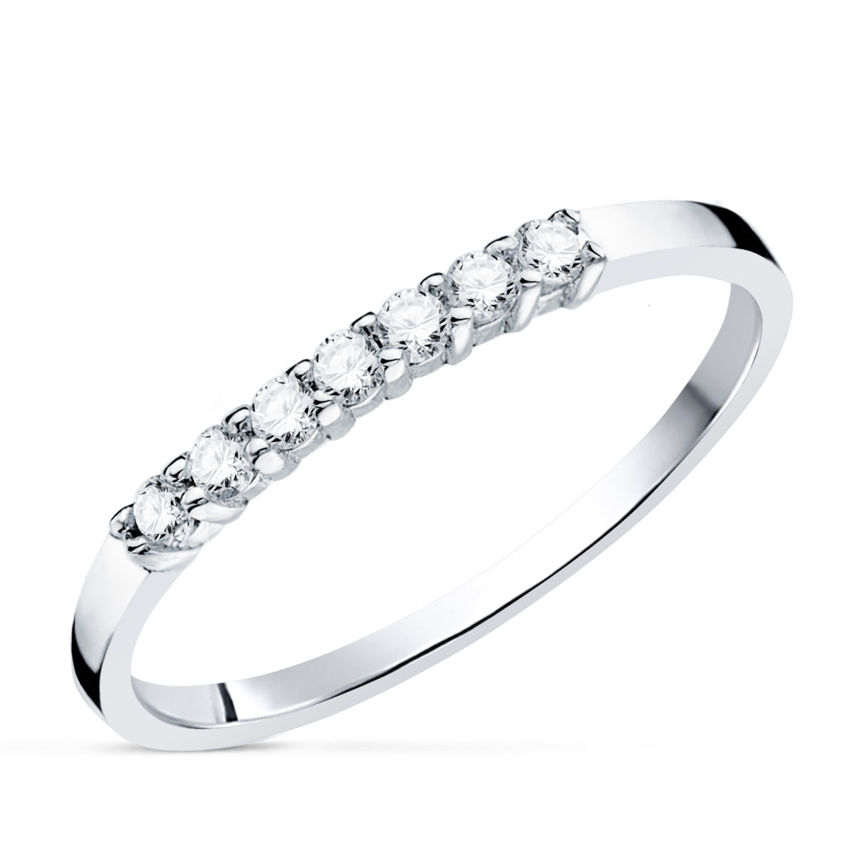 18K ALIANZA O ANILLO  ORO BLANCO 7 DIAMANTES DE LABORATORIO TALLA BRILLANTE 0,160 QTS. VS2-G
