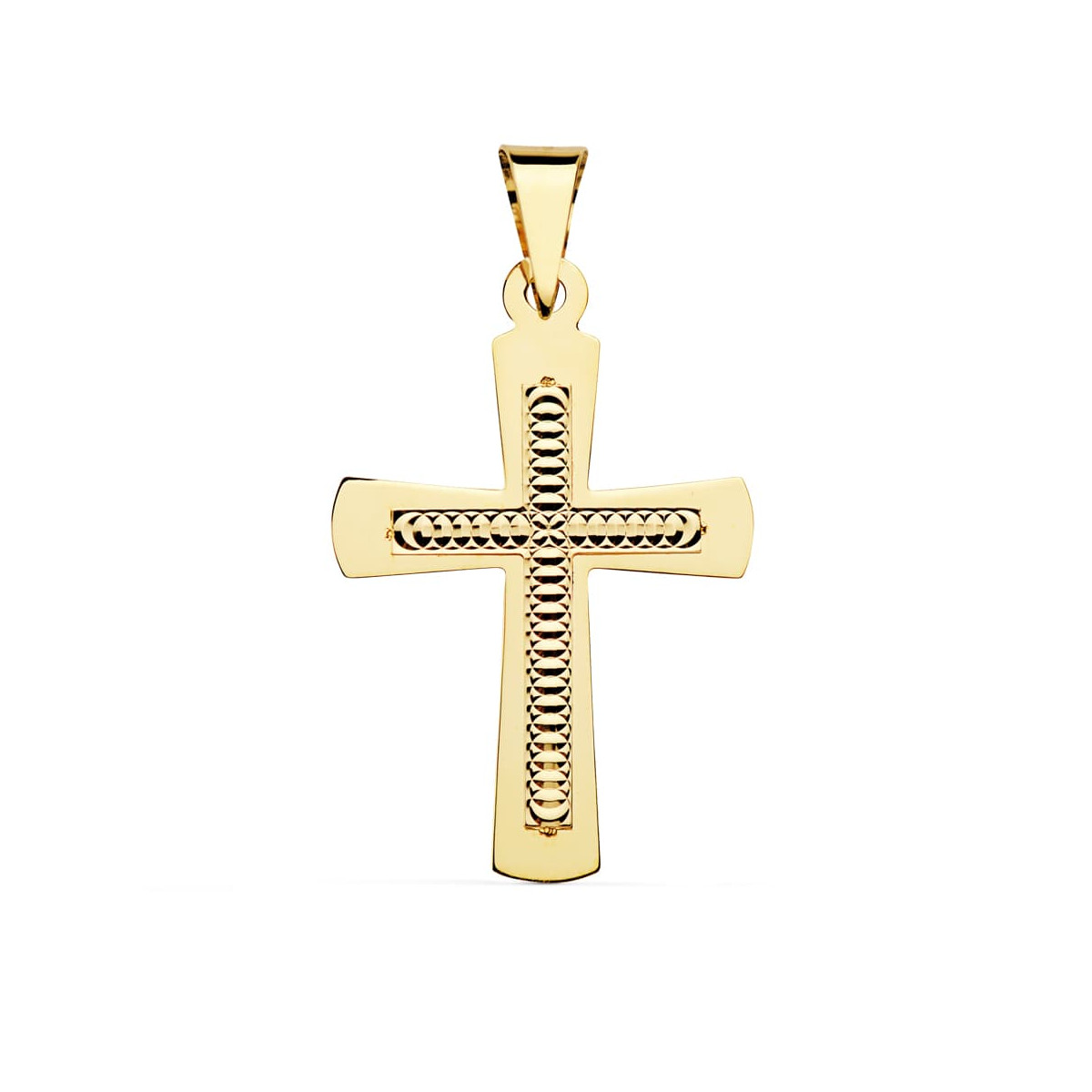18K CRUZ ORO AMARILLO SIN CRISTO TALLADA. 34 X 22 MM