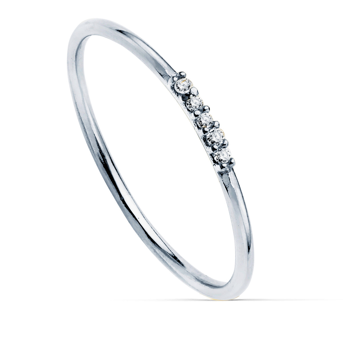 18K SORTIJA ORO BLANCO 5 DIAMANTES DE LABORATORIO 0,025  QTS. VS2-G CUERPO REDONDO 1 MM