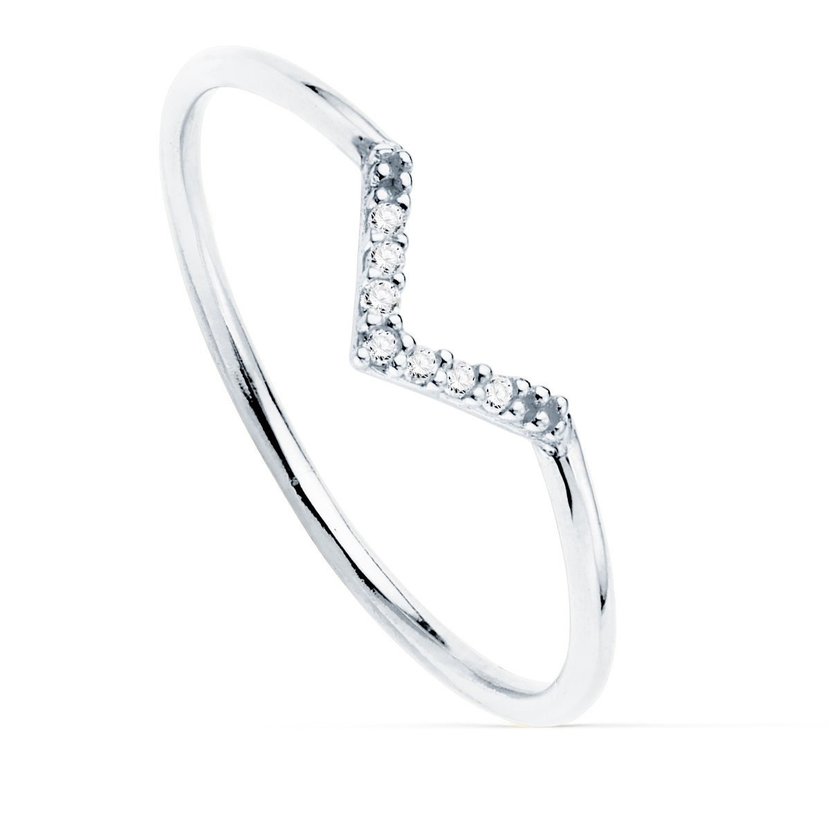 18K SORTIJA ORO BLANCO 7 DIAMANTES DE LABORATORIO 0.035  QTS. G-VS2. CUERPO REDONDO 1 MM