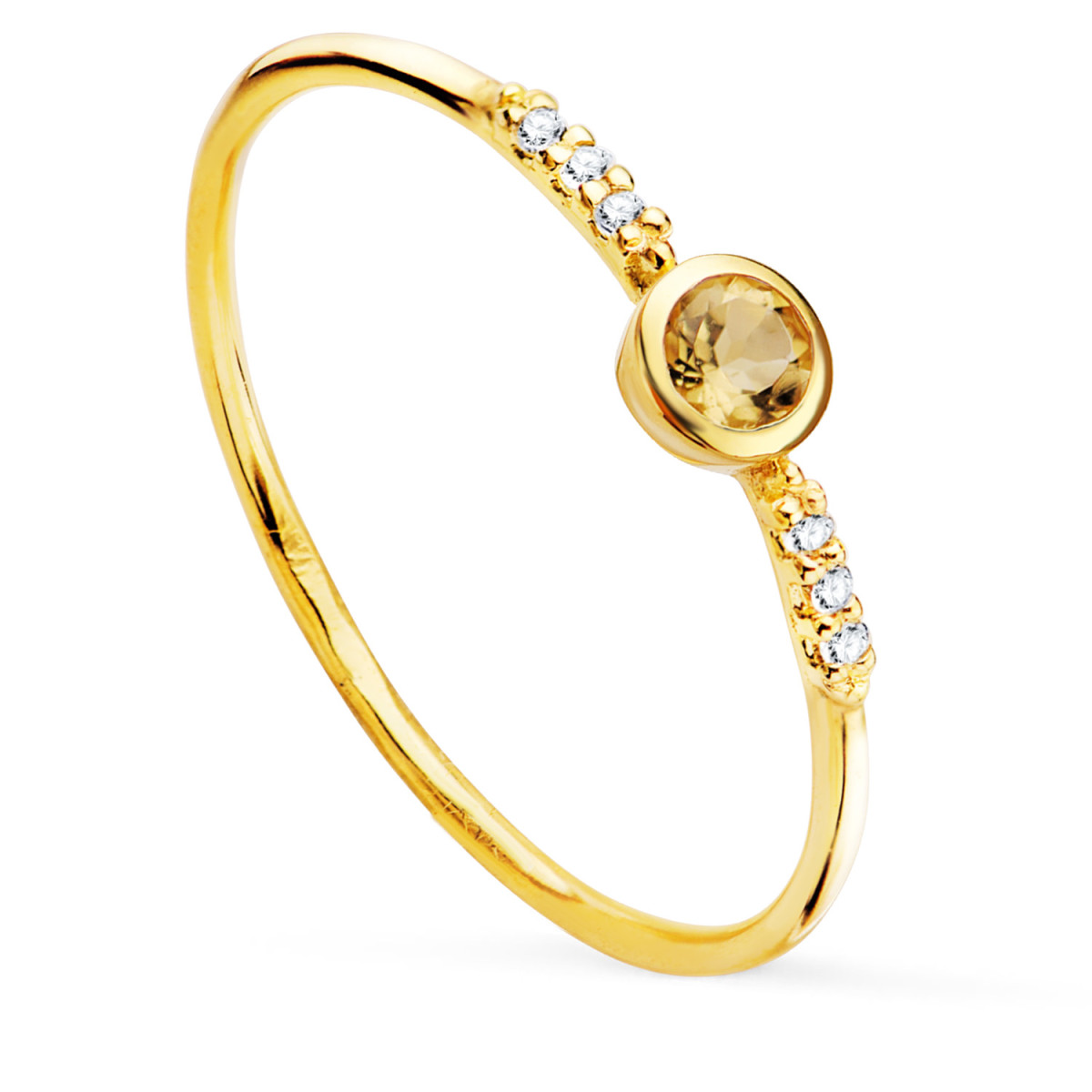 18K SORTIJA ORO AMARILLO 6 DIAMANTES DE LABORATORIO 0,030 QTS. G-VS2. CITRINO 3 MM