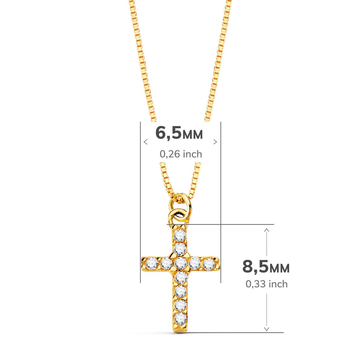 18K COLLAR ORO AMARILLO CRUZ 8,5X 6,5 MM 11 DIAMANTES LABORATORIO 0,050 QT.CADENA VENECIANA 45CM G-VS2