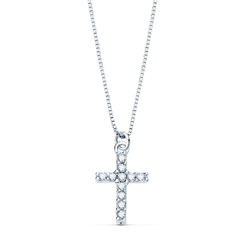 18K COLLAR ORO BLANCO CRUZ 8,5 X 6,5MM 11 DIAMANTES LABORATORIO 0,050 QT.CADENA VENECIANA 45CM G-VS2