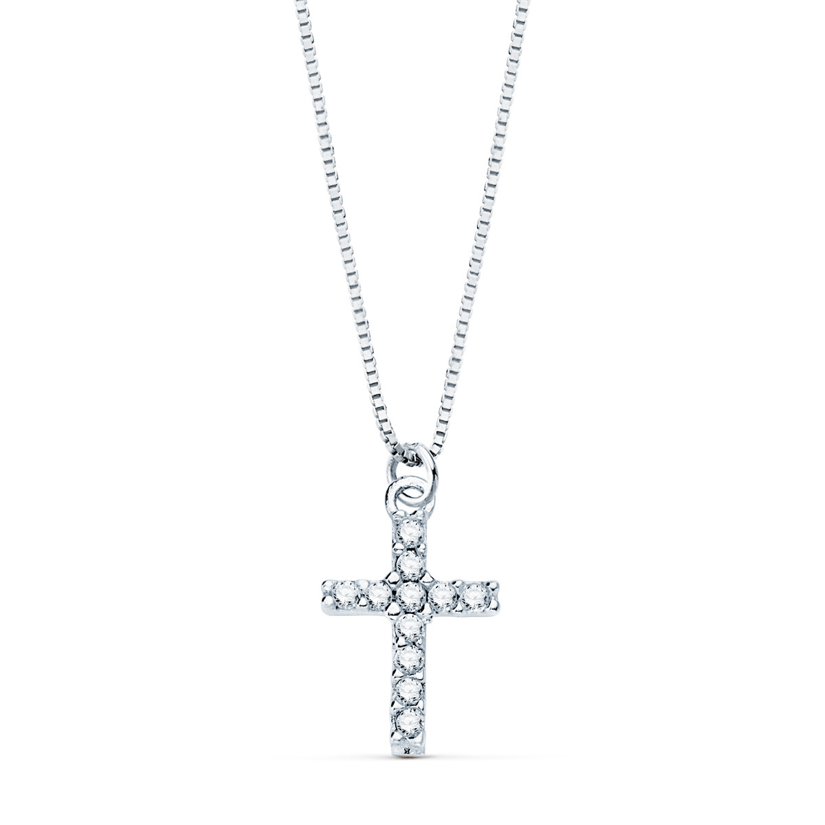 18K COLLAR ORO BLANCO CRUZ 8,5 X 6,5MM 11 DIAMANTES LABORATORIO 0,050 QT.CADENA VENECIANA 45CM G-VS2