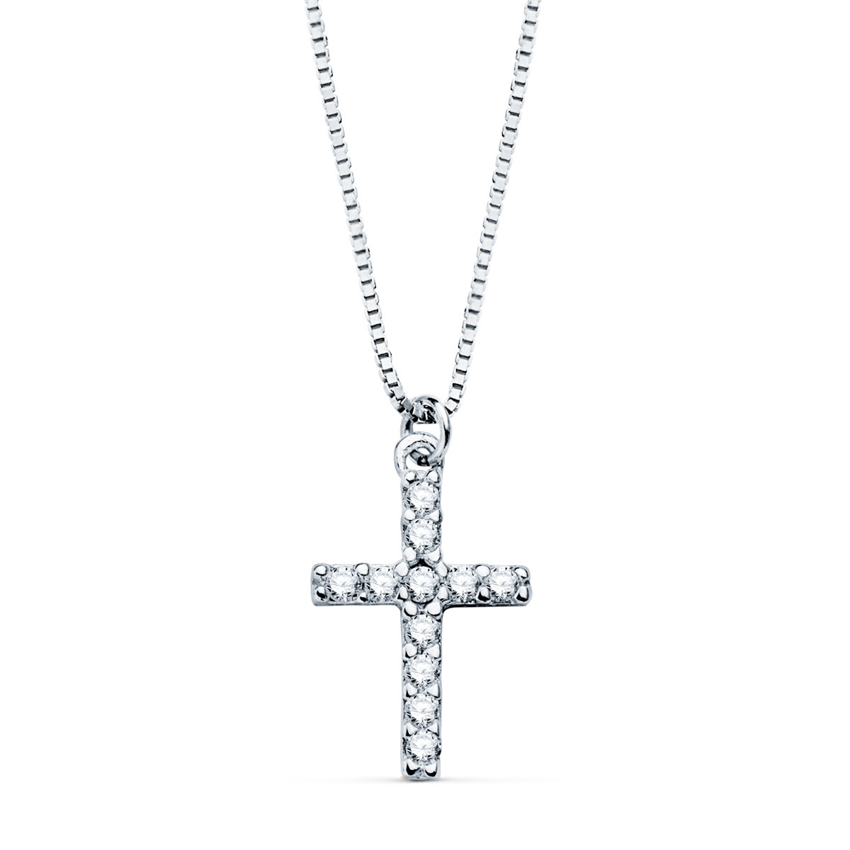 18K COLLAR ORO BLANCO CRUZ 11X8 MM 11 DIAMANTES LABORATORIO 0,09 QT. CADENA VENECIANA 45CM G-VS2
