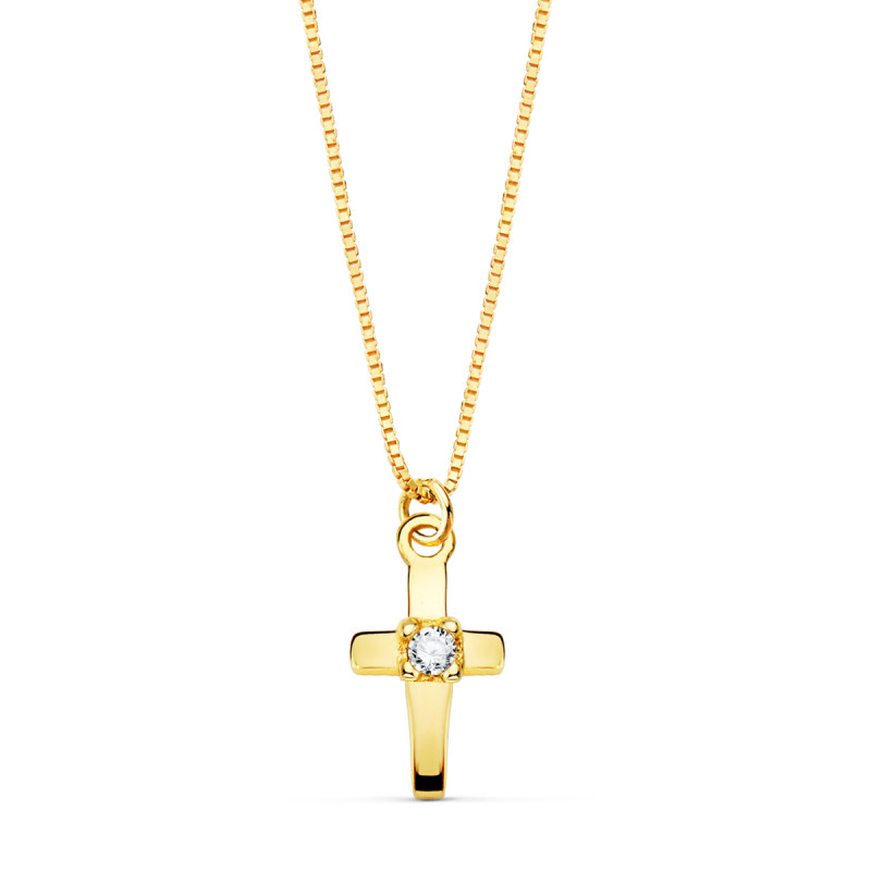 18K COLLAR ORO AMARILLO CRUZ 8X4.5MM1 DIAMANTE LABORATORIO 0,015QT. CADENA VENECIANA 45CM G-VS2