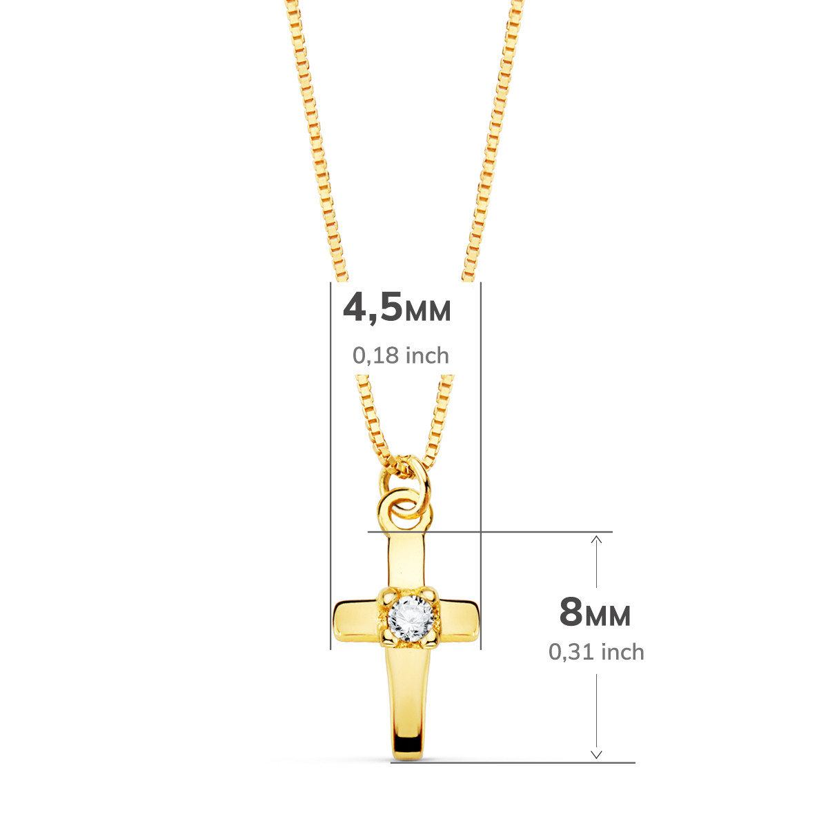 18K COLLAR ORO AMARILLO CRUZ 8X4.5MM1 DIAMANTE LABORATORIO 0,015QT. CADENA VENECIANA 45CM G-VS2