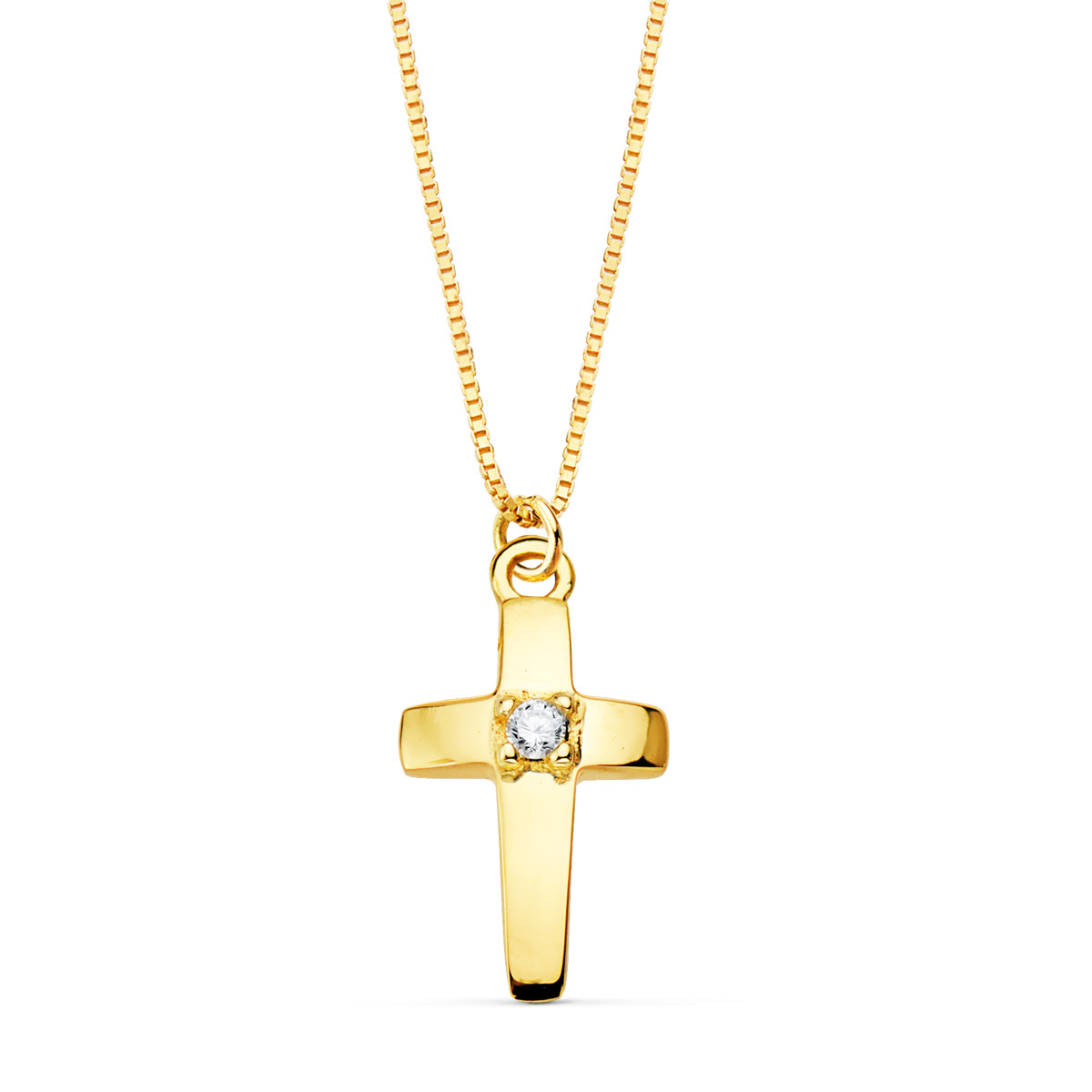 18K COLLAR ORO AMARILLO CRUZ 12X7 MM 1 DIAMANTE LABORATORIO 0,015 QT. CADENA VENECIANA 45CM G-VS2