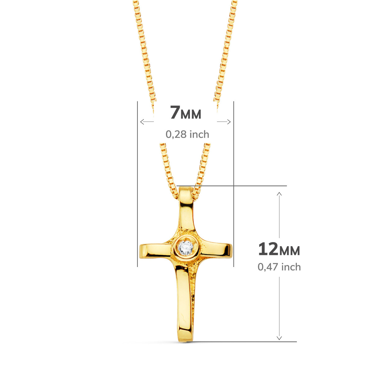 18K COLLAR ORO AMARILLO CRUZ 12X7 MM 1 DIAMANTE LABORATORIO 0,010 QT.CADENA VENECIANA 45CM G-VS2