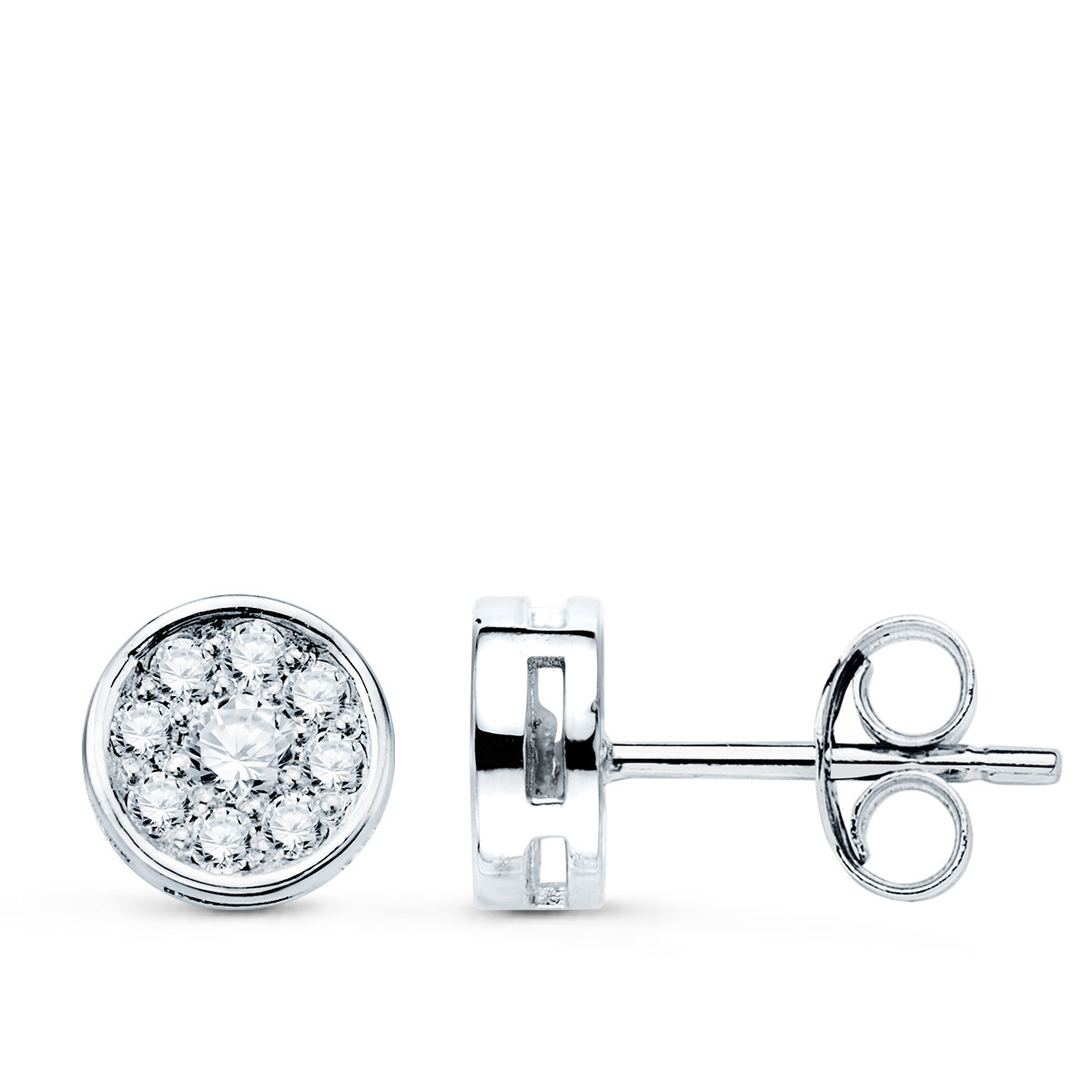 18K PENDIENTES ORO BLANCO CON 18 DIAMANTES LABORATORIO VS2-G 0,360 QTES. MEDIDA: 7X7 MM. CIERRE PRESION
