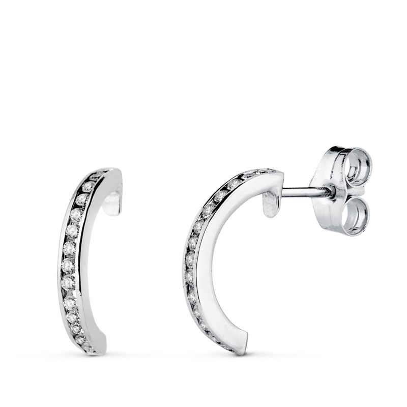 18K AROS ORO BLANCO ABIERTOS CON 28 DIAMANTES LABORATORIO 0,225 QTS VS2-G. ALTO: 13 X 1,5 MM CIERRE PRESION