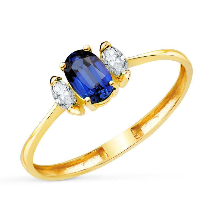 18K SORTIJA ORO AMARILLO DIAMANTES DE LABORATORIO Y ZAFIRO DIFUSION 6X4 MM 0,63 QT 0,134QT. E - VS2