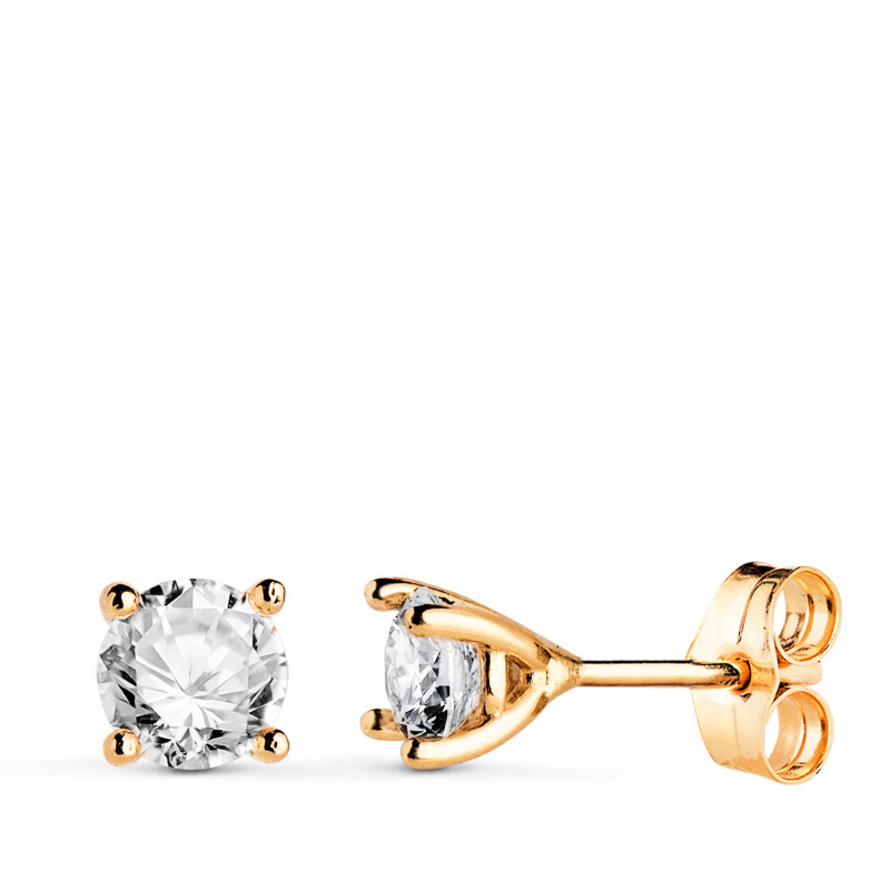 18K PENDIENTES ORO AMARILLO DIAMANTES LABORATORIO TALLA BRILLANTE 5MM 1,00 QTS. VS1-G. 5X5 MM CIERRE PRESION