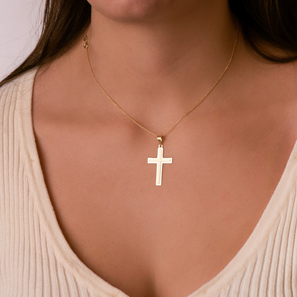 18K CRUZ ORO AMARILLO BRILLO Y MATE SIN CRISTO 32X20 MM