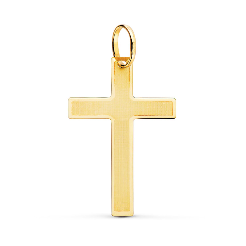 18K CRUZ ORO AMARILLO BRILLO Y MATE SIN CRISTO 29X20 MM
