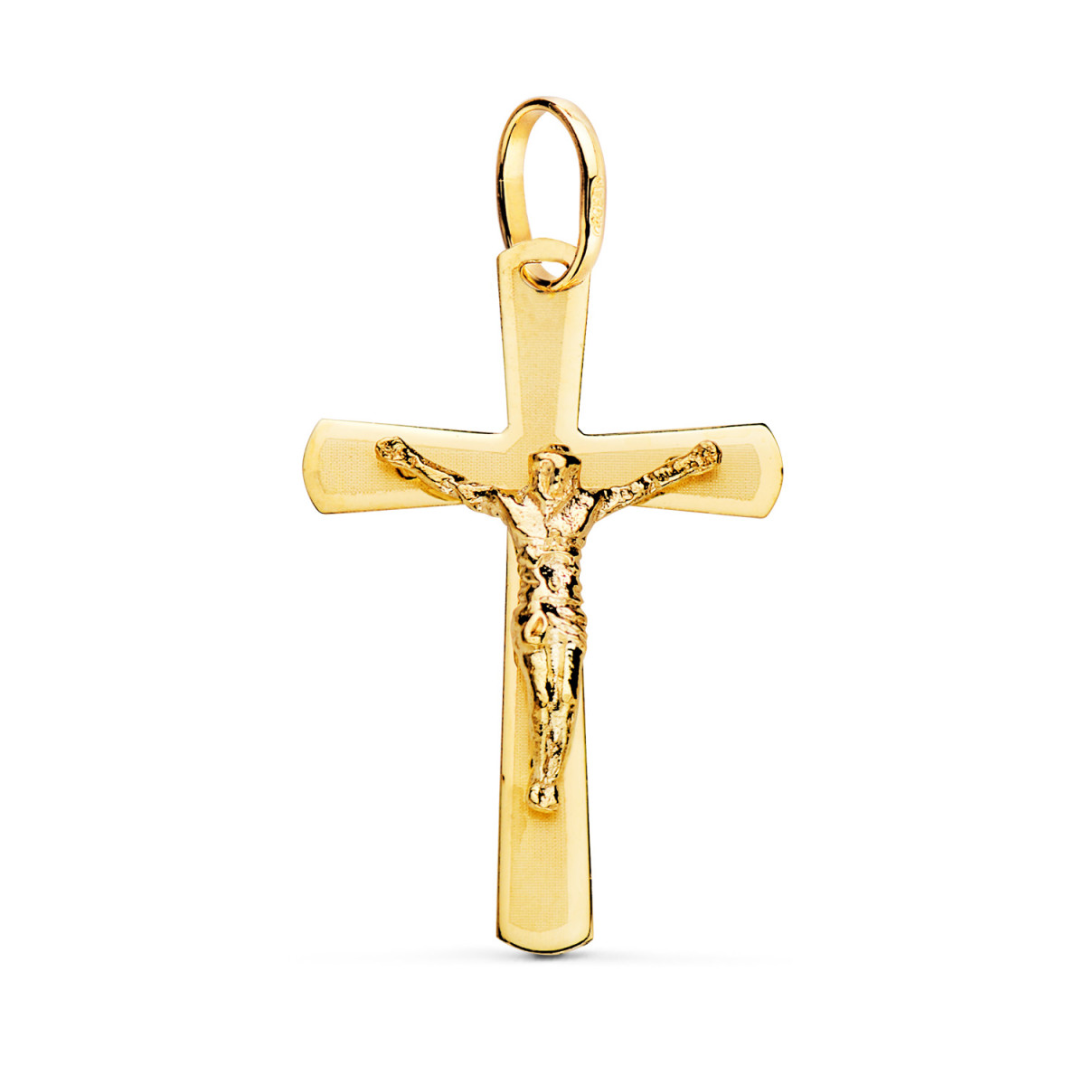 18K CRUZ ORO AMARILLO CON CRISTO PLANA LASER 25X16 MM