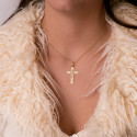 18K CRUZ ORO AMARILLO SIN CRISTO TALLADA Y MATIZADA 35X22 MM