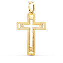 18K CRUZ ORO AMARILLO SIN CRISTO TALLADA Y MATIZADA 35X22 MM