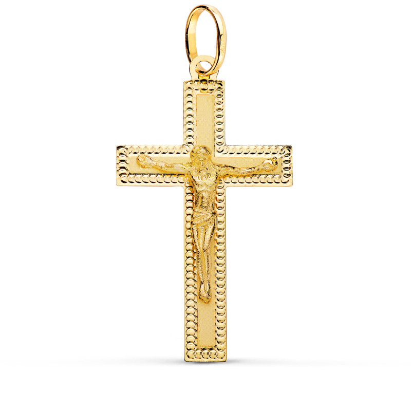 18K CRUZ ORO AMARILLO CON CRISTO TALLADA 35X20 MM