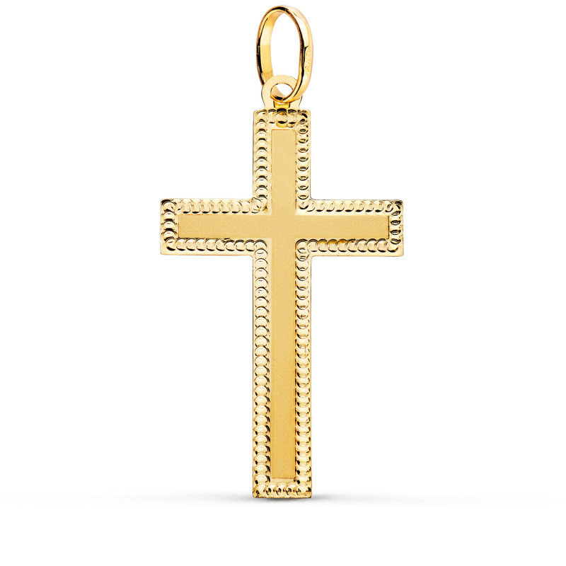18K CRUZ ORO AMARILLO SIN CRISTO BORDES TALLADOS 35X20 MM