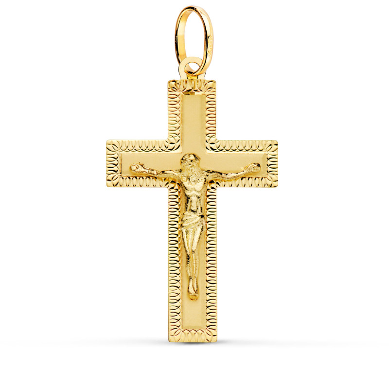 18K CRUZ ORO AMARILLO CON CRISTO TALLADA 35X20 MM