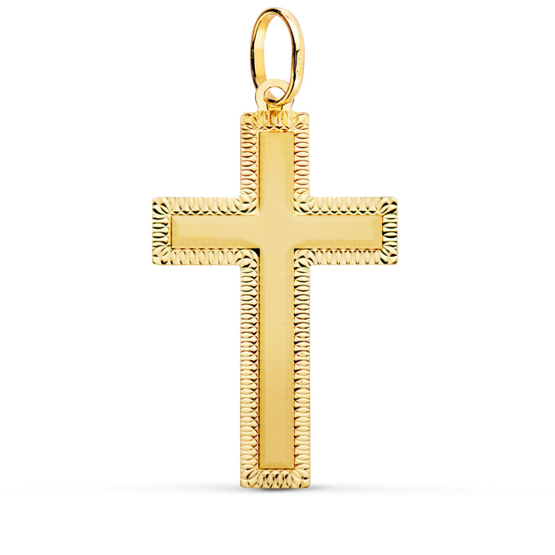 18K CRUZ ORO AMARILLO SIN CRISTO TALLADA 35X20 MM