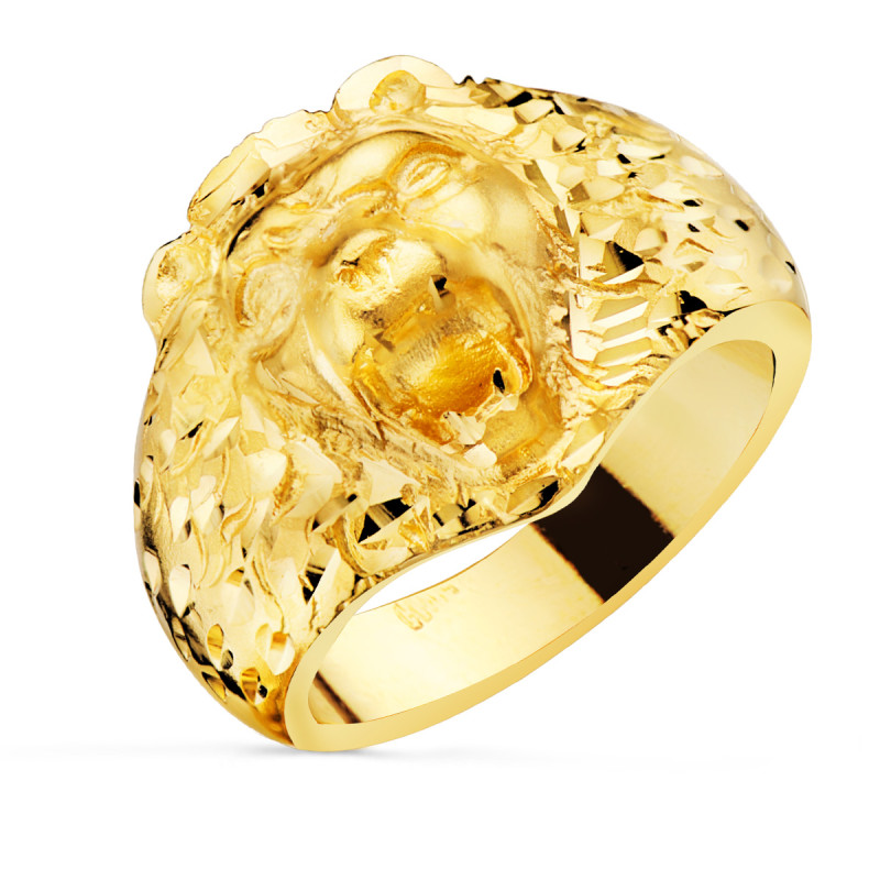 18K SELLO ORO AMARILLO LEON TALLADO ANCHO TOTAL 17 MM