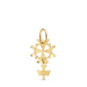 18K CRUZ DE HUGUENOTTE ORO AMARILLO CON PALOMA. 24 X 14 MM
