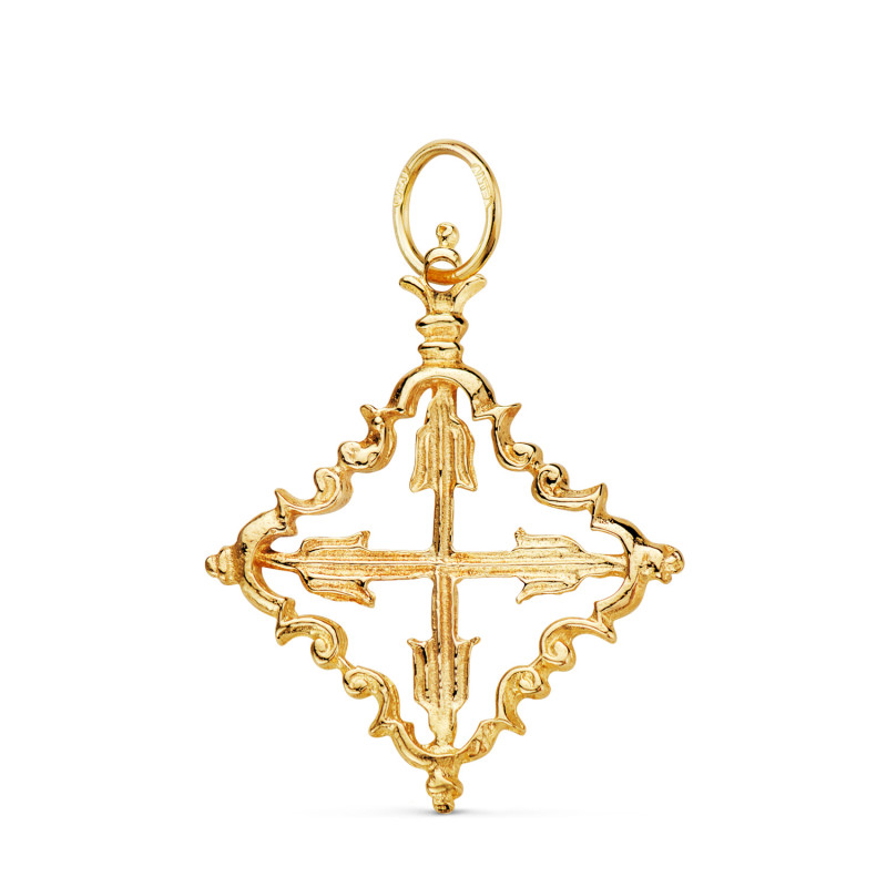 18K COLGANTE ORO AMARILLO CRUZ MALLORQUINA 30 X 24 MM