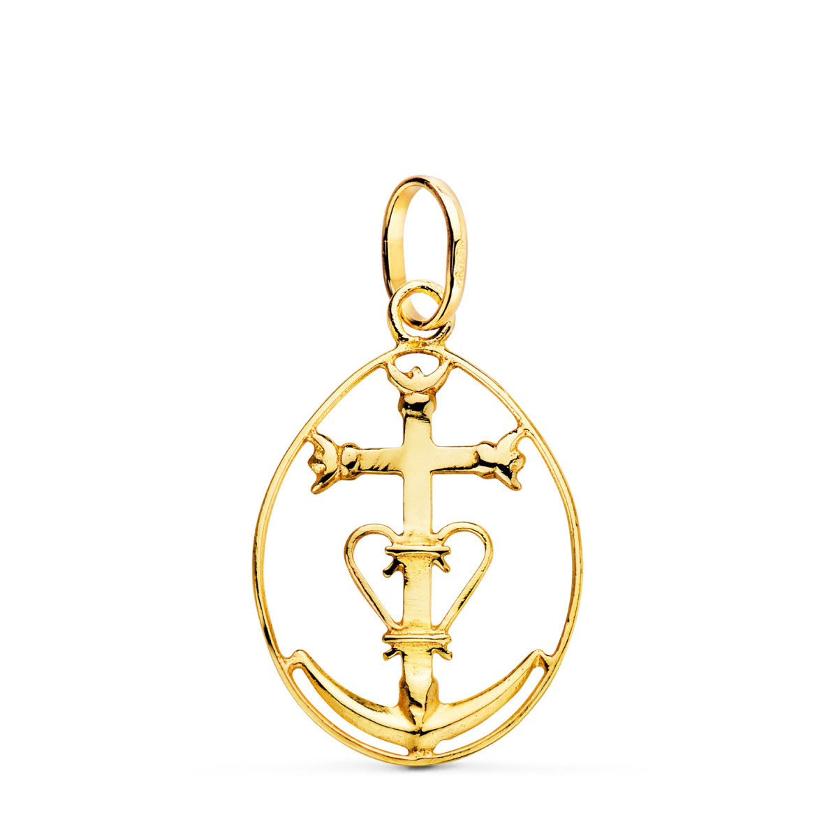 18K COLGANTE ORO AMARILLO CRUZ DE LA CAMARGA CON CERCO. 25 X 17 MM