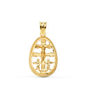 18K COLGANTE CRUZ DE CARAVACA ORO AMARILLO CERCO OVAL TALLADO. 23 X 16MM