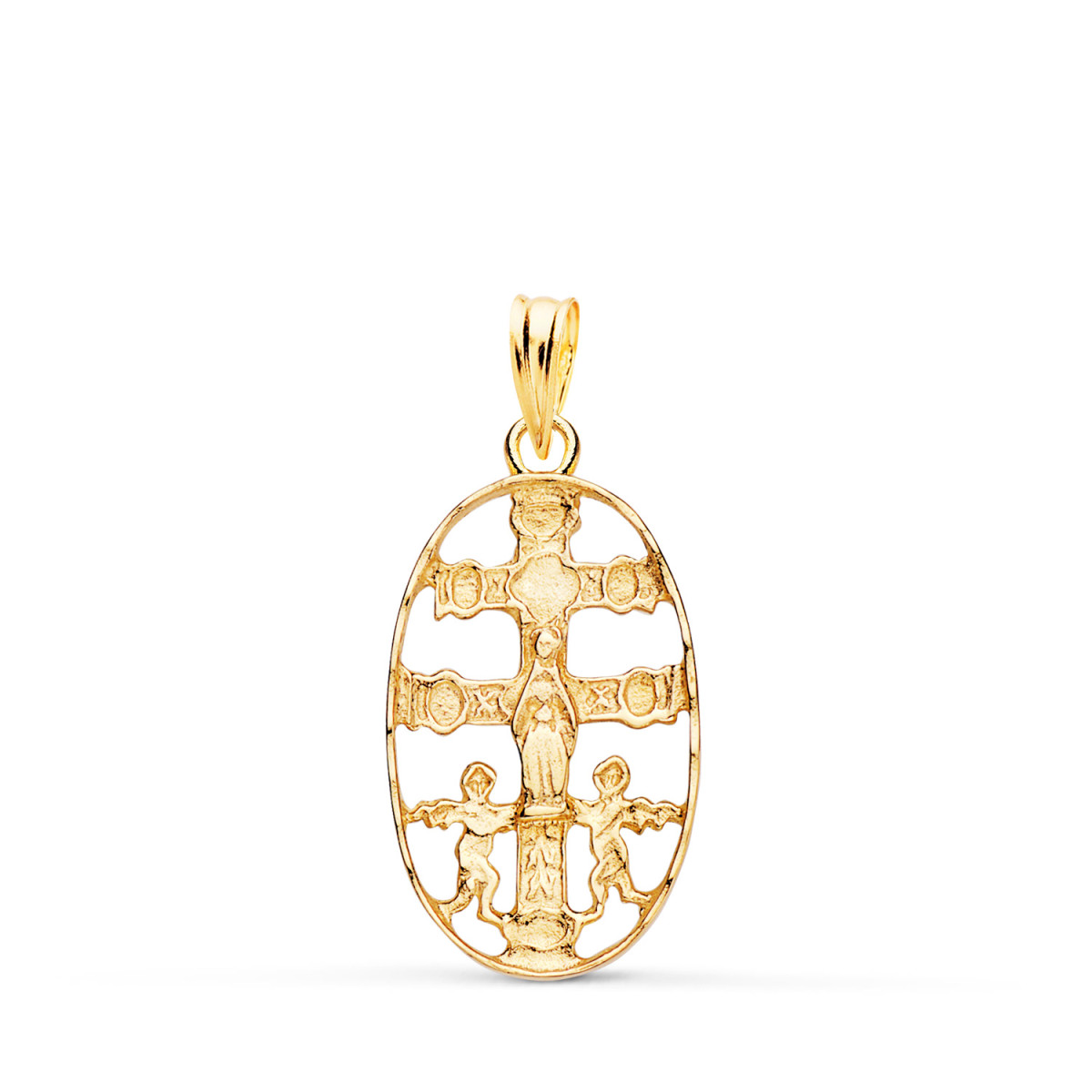 18K CRUZ DE CARAVACA ORO AMARILLO CERCO OVAL TALLADO 25 X 13 MM