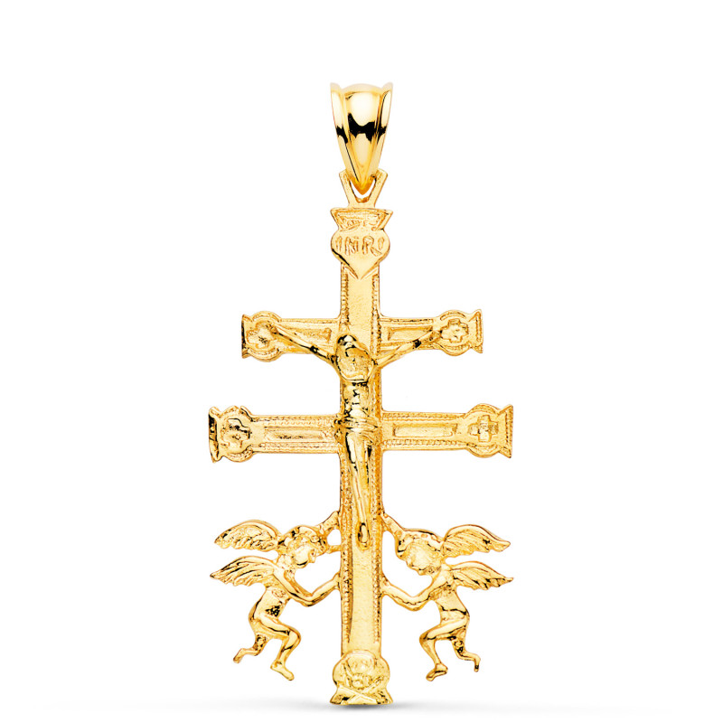 18K CRUZ ORO AMARILLO CARAVACA CON CRISTO. 36 X 22 MM