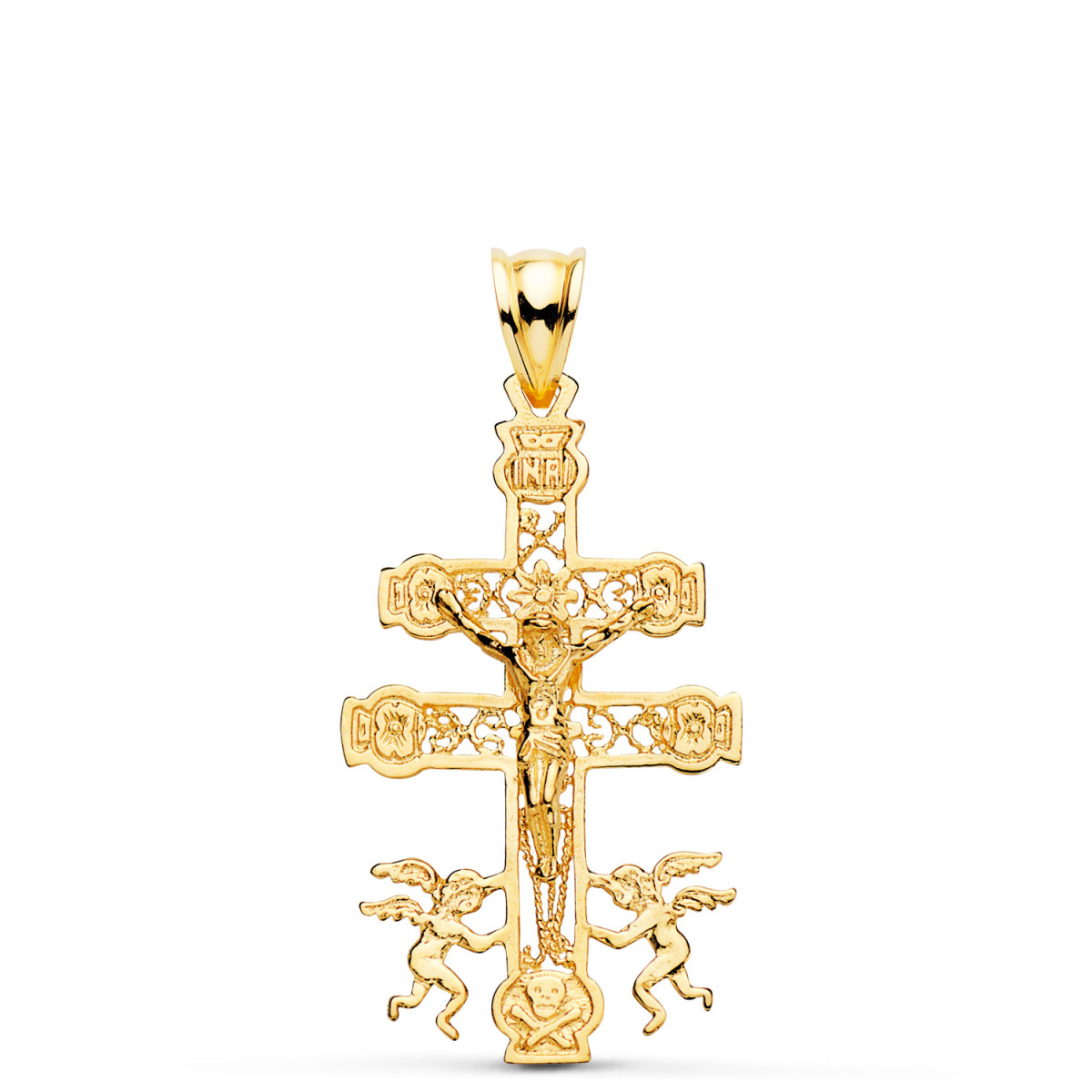 18K CRUZ DE CARAVACA ORO AMARILLO CALADA 35X19 MM