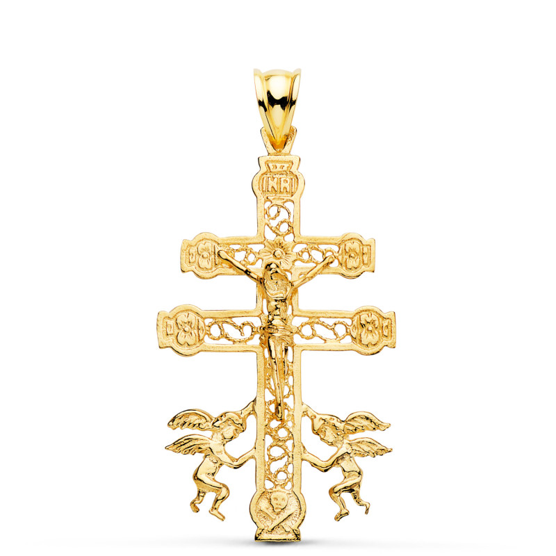 18K CRUZ DE CARAVACA ORO AMARILLO CALADA 42X24 MM