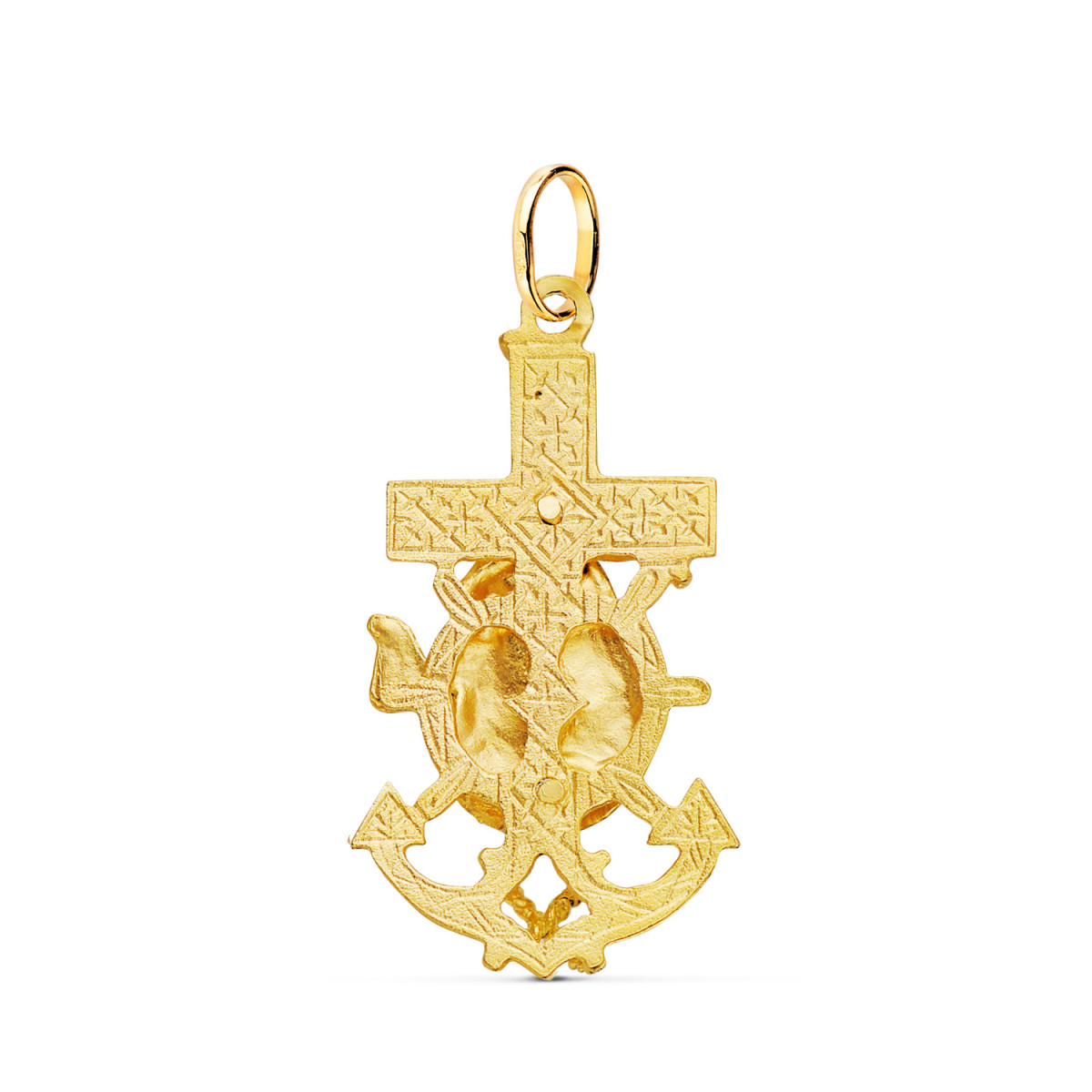 18K CRUZ MARINERA ORO AMARILLO VIRGEN DEL CARMEN TALLADA 35X19 MM