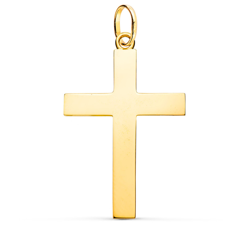 18K CRUZ ORO AMARILLO LISA MACIZA PALO RECTANGULAR BRILLO 38 X 24 MM