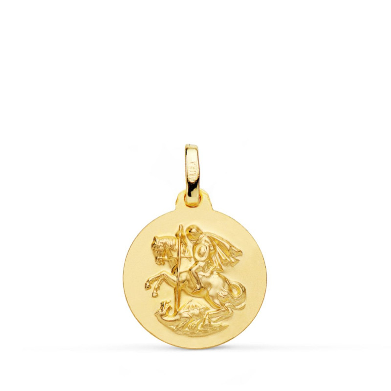 18K MEDALLA ORO AMARILLO SAN JORGE LISA MATIZADA 16 MM