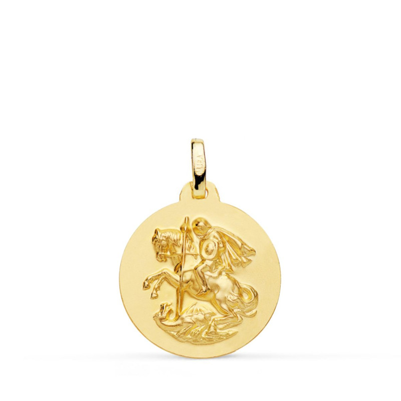 18K MEDALLA ORO AMARILLO SAN JORGE MATIZADA LISA 18 MM
