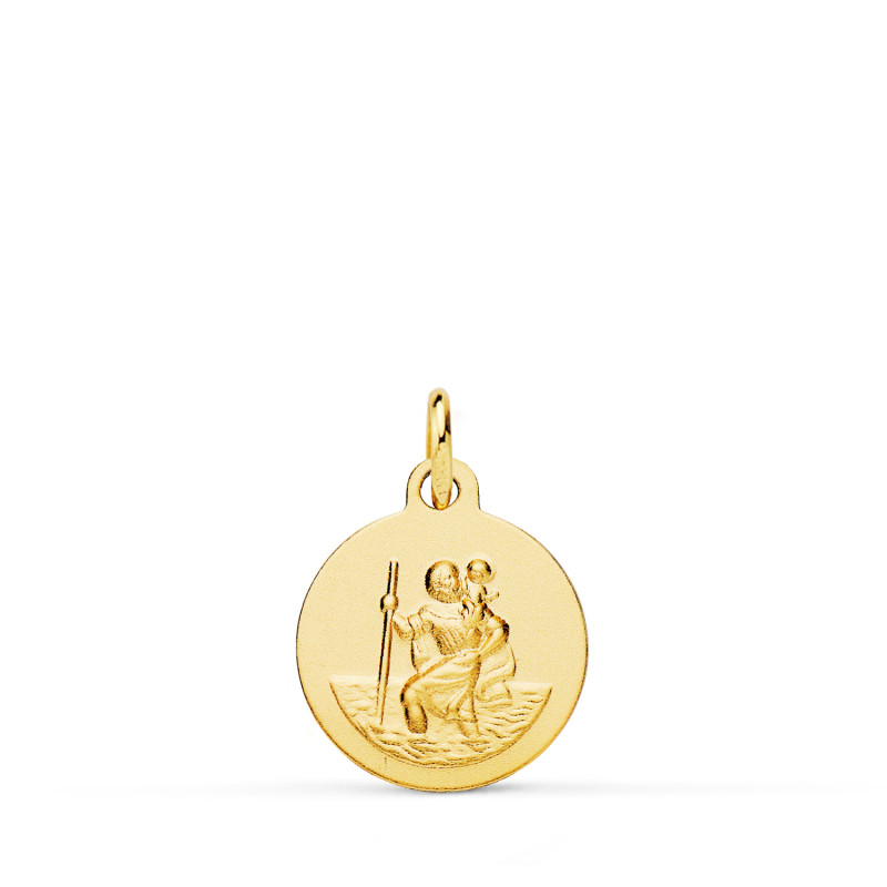 18K MEDALLA ORO AMARILLO SAN CRISTOBAL LISA MATIZADA 14 MM