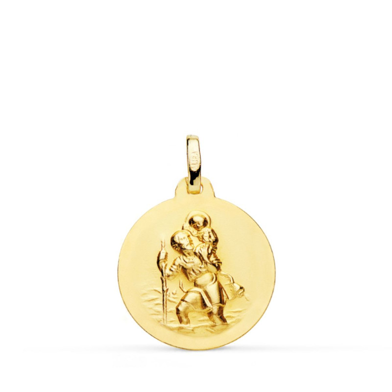 18K MEDALLA ORO AMARILLO SAN CRISTOBAL LISA MATIZADA 18 MM