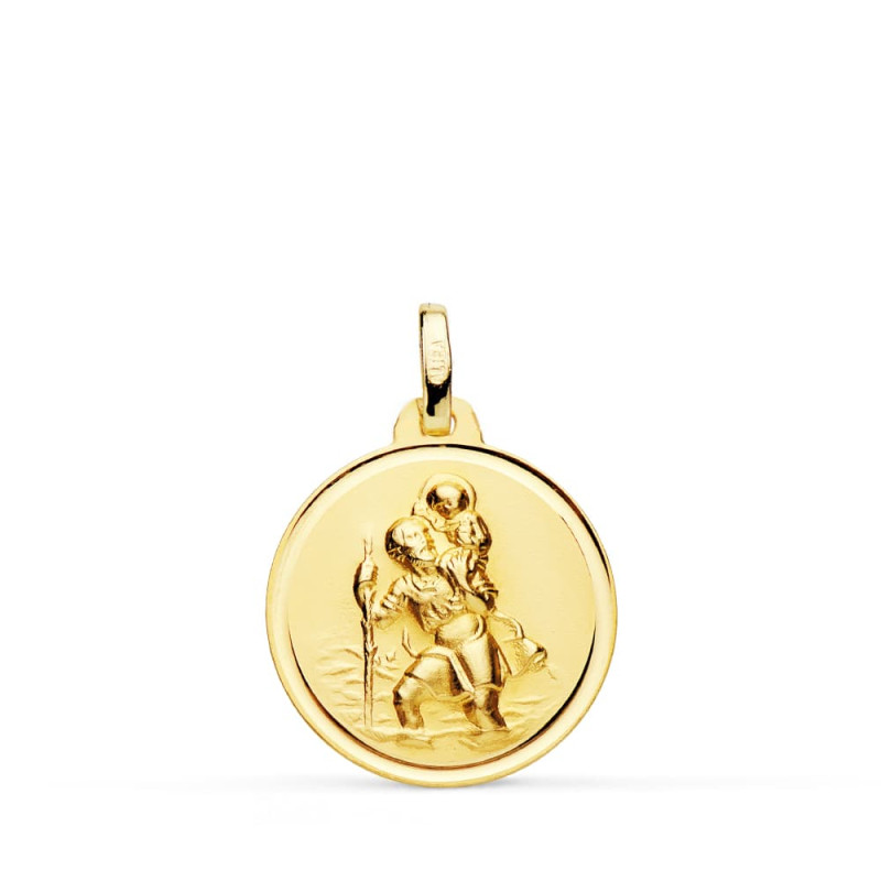18K MEDALLA ORO AMARILLO SAN CRISTOBAL BISEL 18 MM