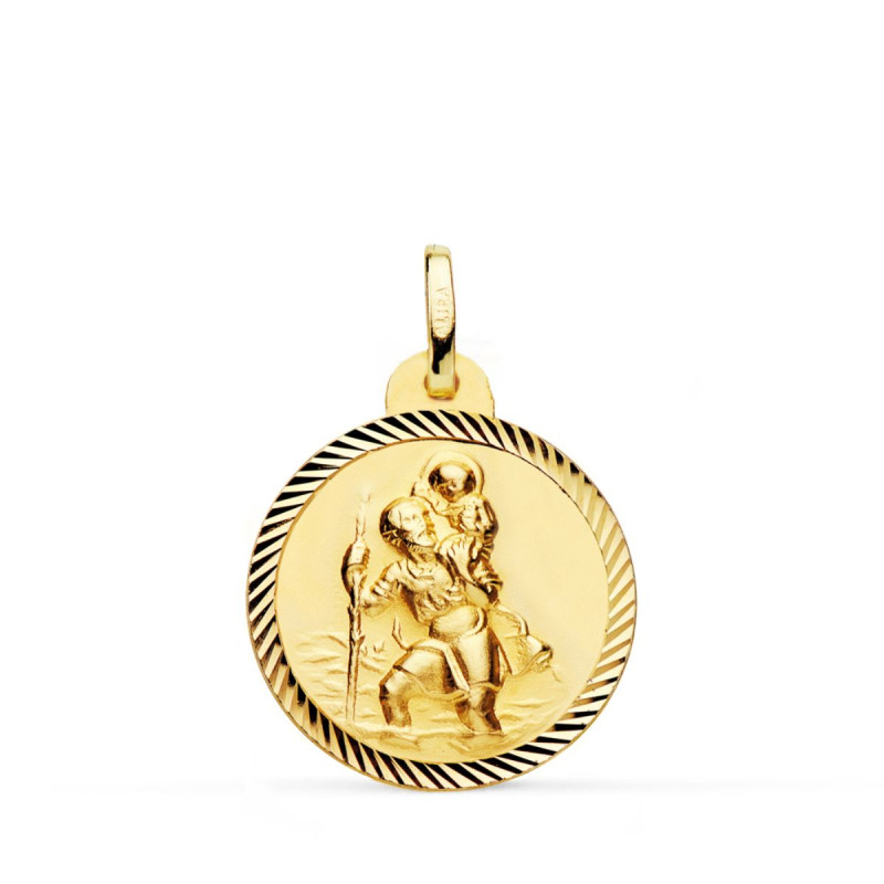 18K MEDALLA ORO AMARILLO SAN CRISTOBAL BORDE HELICE 20 MM